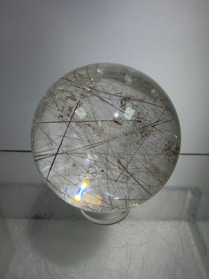 Rutile And Tourmaline Quartz Sphere. 39mm. Amazing Combination Of Red Rutile And Tourmaline. Very Rare Display Sphere