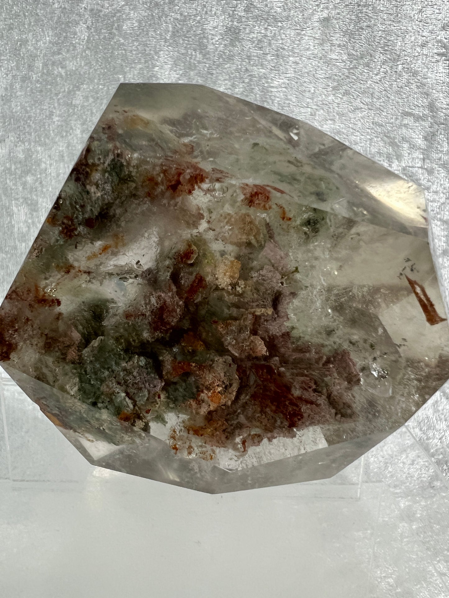 Garden Quartz Polished Freeform. Beautiful Green And Red Landscape Quartz. Amazing Polished Lodolite Freeform.