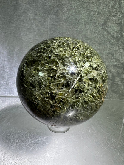 Tourmalinated Quartz Sphere. 57mm. Gorgeous Green And Red Tourmaline Inclusions. High Quality Rare Display Sphere.
