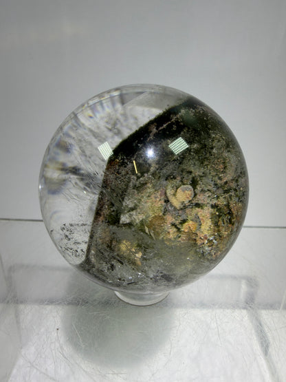 Garden Quartz Lodolite Sphere. 48mm. High Quality Landscape Quartz With Rainbows. Scenic Quartz With Excellent Clarity