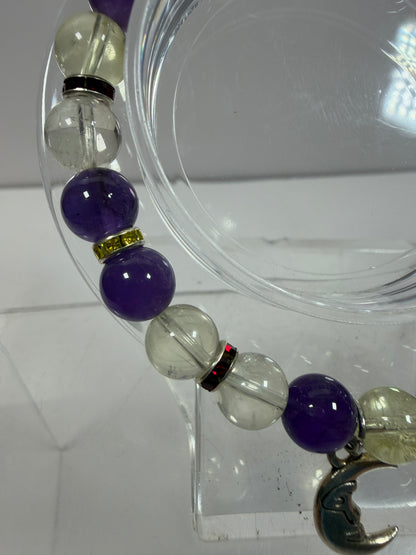 Amethyst And Citrine Crystal Bead Bracelet. 8mm. High Quality Bracelet With Amazing Spacers And Moon Charm.