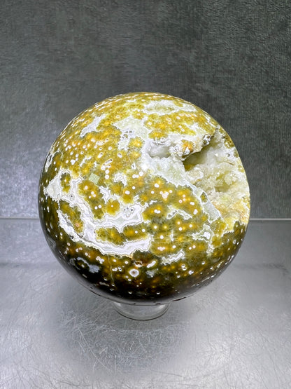 Ocean Jasper Sphere. Beautiful Sugar Druzy Sphere. High Quality Amazing Display Crystal