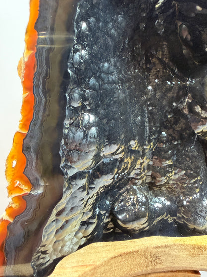 Botryoidal Black Jasper Specimen. Very Rare Geode From Brazil. High Quality Crystal With Custom Stand