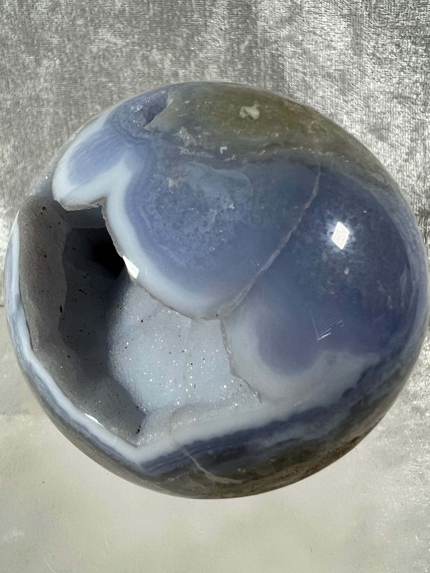 Blue Lace Agate Sphere. 74mm. Large Sugar Druzy Blue Lace Sphere. Stunning Collectors Piece.