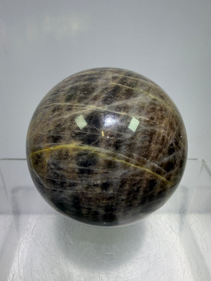 Black Moonstone Crystal Sphere. 55mm. Stunning Bright Silver Flash. High Quality Display Sphere