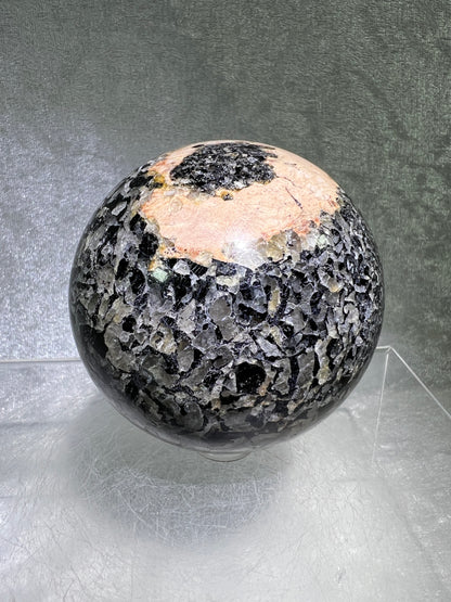 Black Tourmaline And Calcite Sphere. 71mm. Beautiful Display Sphere With Amazing Colors And Patterns.