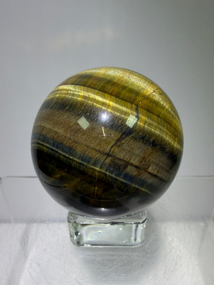 Blue Tigers Eye Sphere. 49mm. Rare Blue And Gold Hawks Eye Crystal. Beautiful Colors And Flash