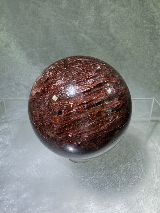 Tourmalinated Quartz Sphere. 54mm. Gorgeous Red Tourmaline Inclusions. Unique And Rare Display Sphere.