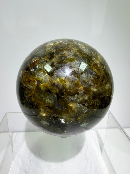 Golden Mica Sphere. 74mm. Rare Mica Display Sphere. High Quality With Lots Of Flash