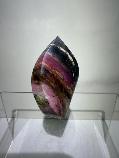 Strawberry Pink Opal Flame From Peru. Gorgeous Bright Colors And Patterns. Rare Display Crystal.