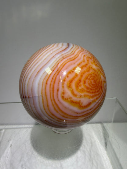 Carnelian Agate Sphere. 53mm. Amazing Patterns And Banding
