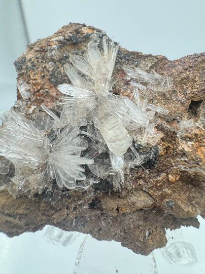 Hemimorphite And Hematite Mineral Specimen. Stunning Clear Crystal Flowers. Gorgeous Contrast In Color.