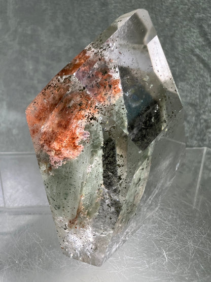 Garden Quartz Polished Freeform. Stunning Green And Orange Landscape Quartz. Incredible Standing Lodolite Freeform.
