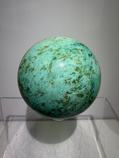 Chrysocolla Crystal Sphere. 65mm. Very Rare Blue-Green Colors From Peru. Gorgeous High Quality Collectors Sphere
