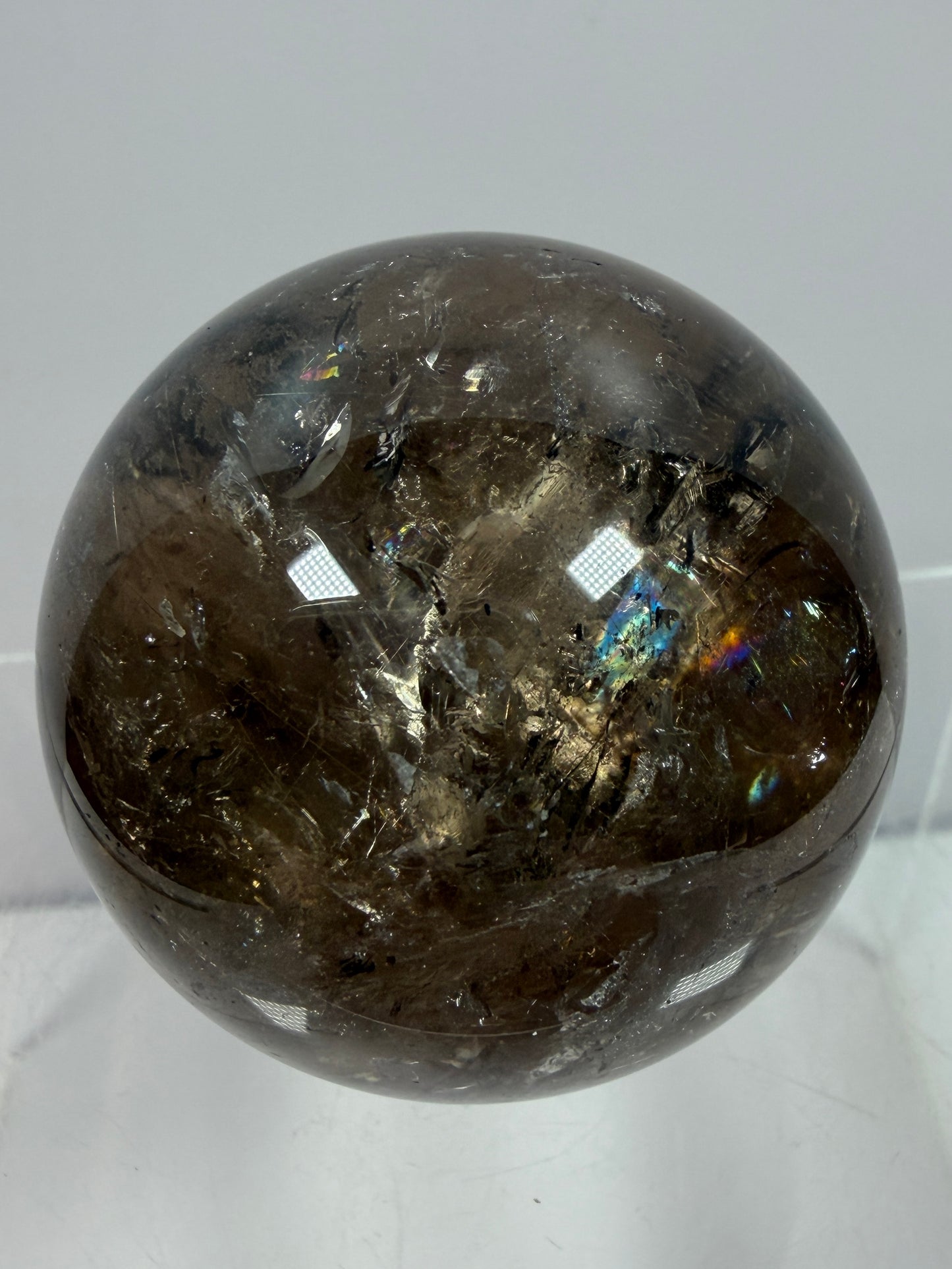 Rutile Quartz Sphere. 47mm. Unique Smoky Quartz With Stunning Golden Rutile Inclusions.