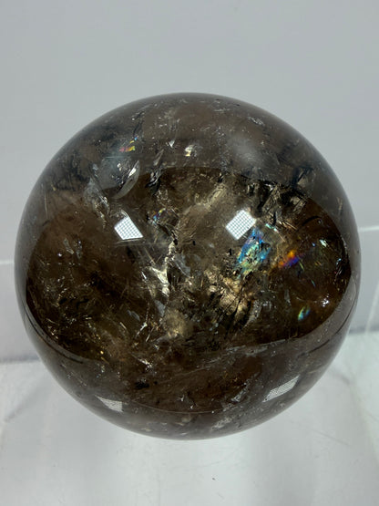 Rutile Quartz Sphere. 47mm. Unique Smoky Quartz With Stunning Golden Rutile Inclusions.
