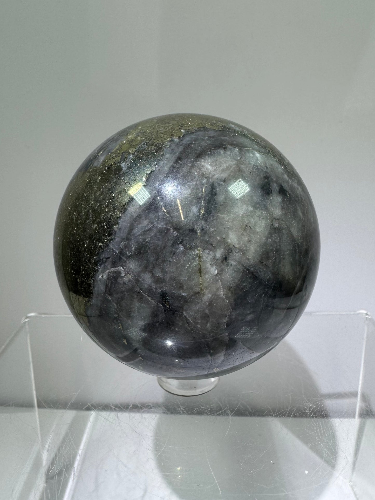 Pyrite And Purple Agate Sphere. 62mm. Beautiful Color Combination. Unique Display Sphere.