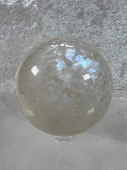 White Moonstone Crystal Sphere. Rare White Moonstone With Gorgeous Blue Flash. Nice Quality Display Sphere