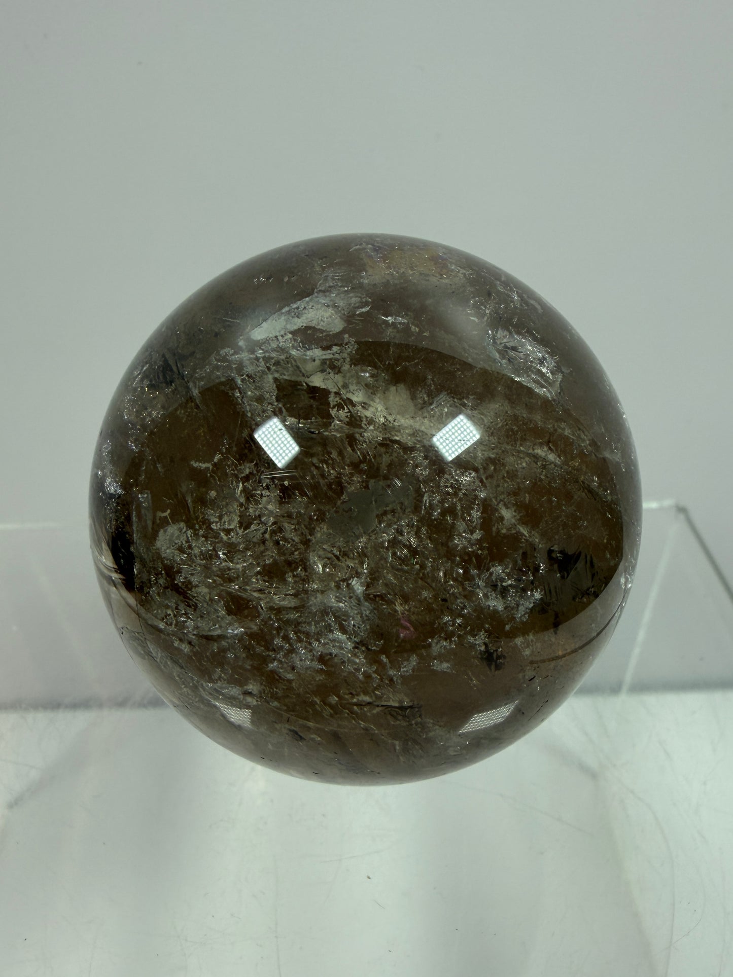 Rutile Quartz Sphere. 47mm. Unique Smoky Quartz With Stunning Golden Rutile Inclusions.