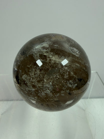 Rutile Quartz Sphere. 47mm. Unique Smoky Quartz With Stunning Golden Rutile Inclusions.