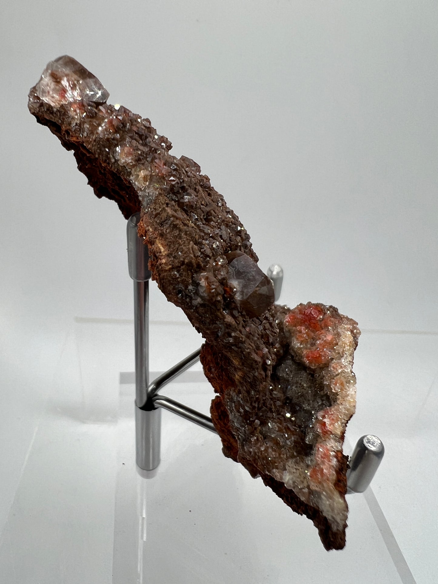 Brown Diamond Calcite Specimen. Beautiful Flash! Gorgeous Hematite Calcite On Druzy Matrix. Very Pretty Crystal Display Piece.