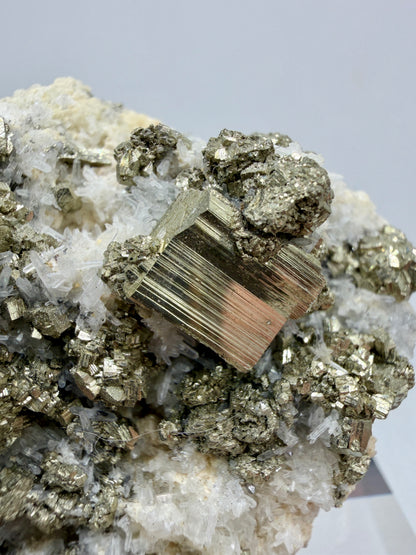 Pyrite And Needle Quartz Display Specimen. Gorgeous Pyrite Cube Cluster From Peru.