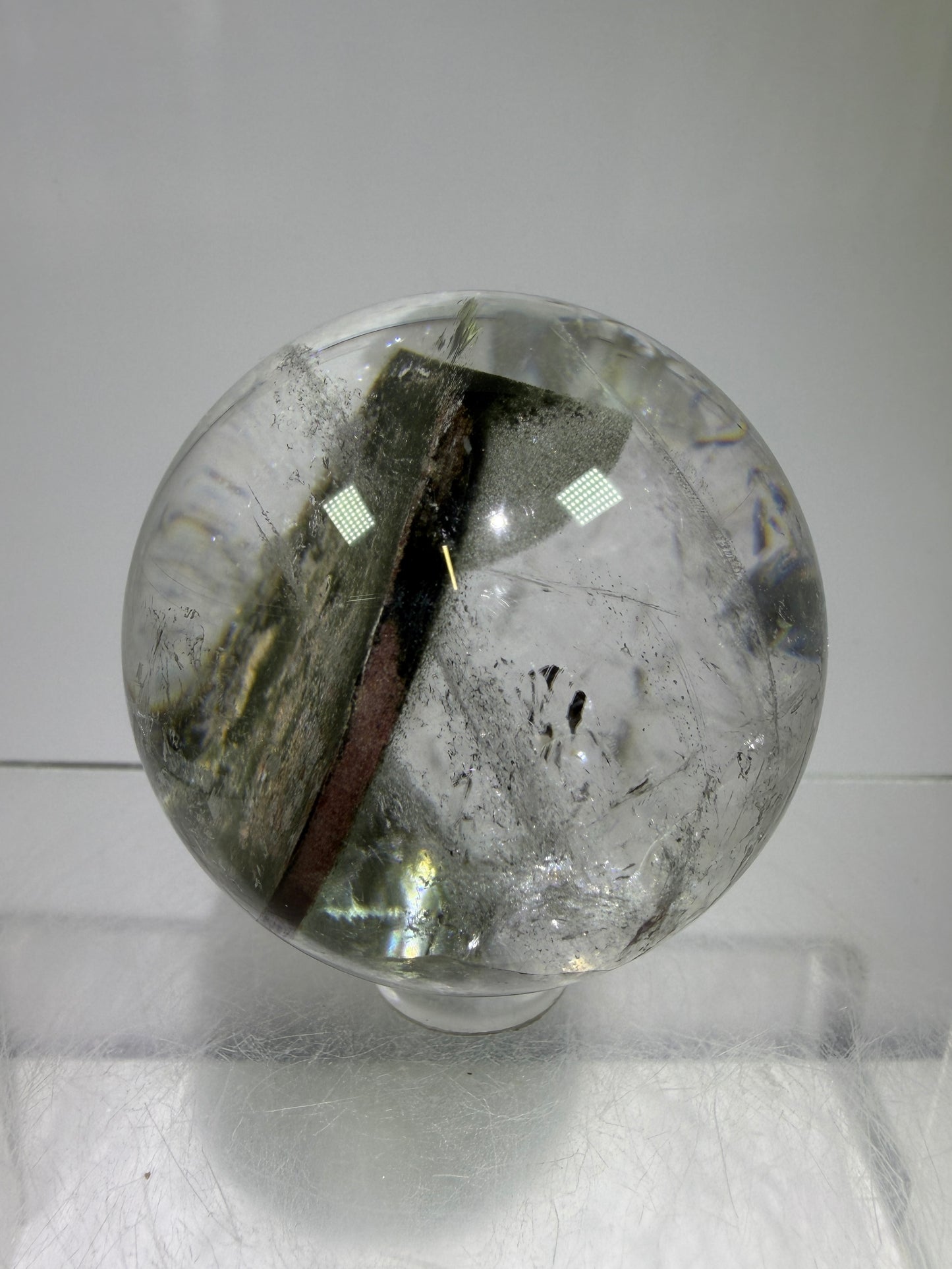 Garden Quartz Lodolite Sphere. 48mm. High Quality Landscape Quartz With Rainbows. Scenic Quartz With Excellent Clarity