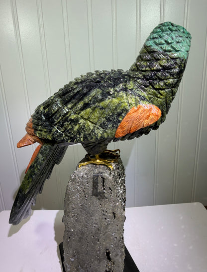 Hand Carved Crystal Parrot From Peru. Extra Large High Quality Display Crystal. Hand Crafted By Local Artisans