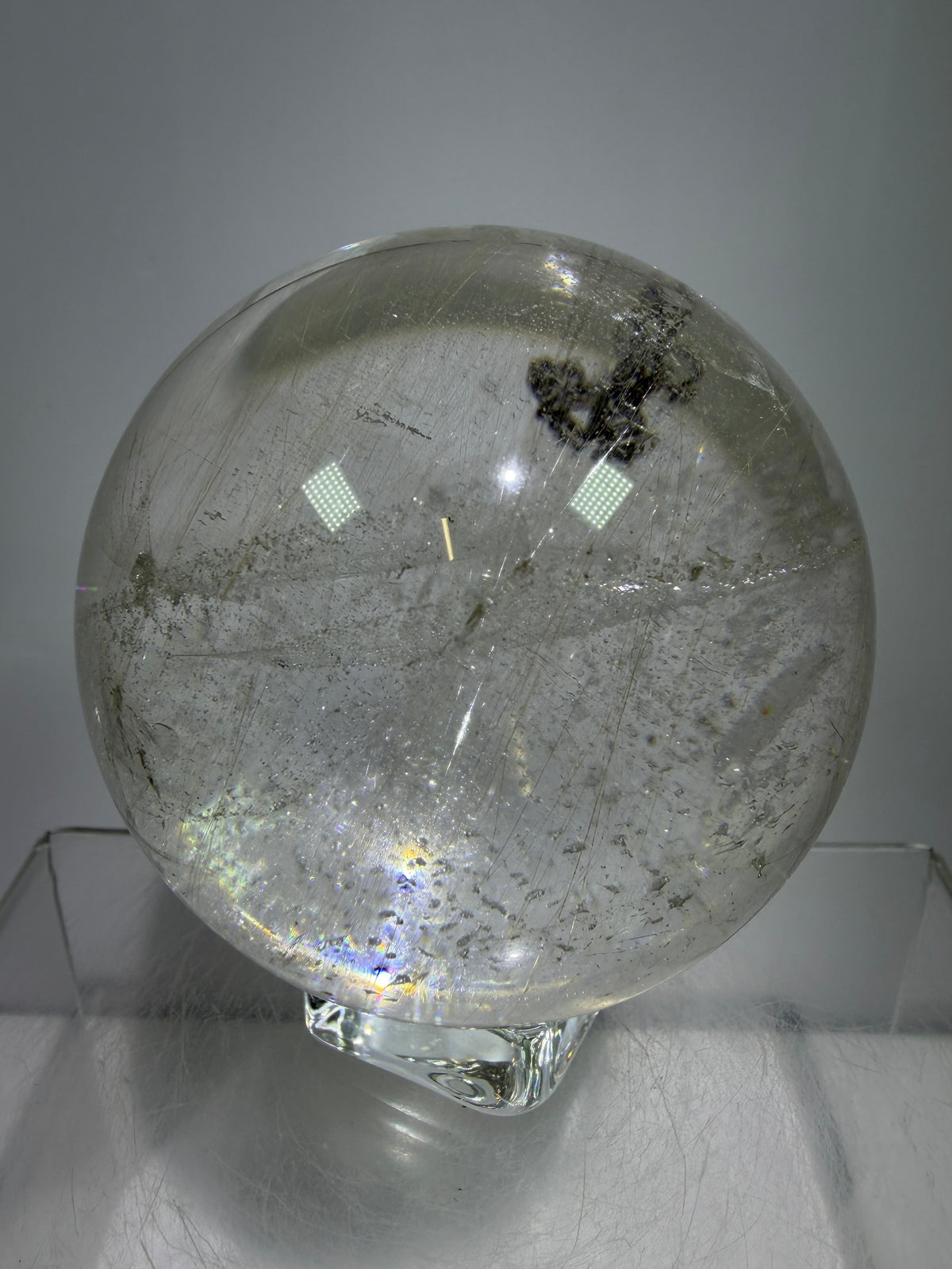 Rutile Quartz Sphere. 68mm. Rare Rutilated Quartz With Lodolite And Pyrite Inclusions. Amazing Display Sphere.