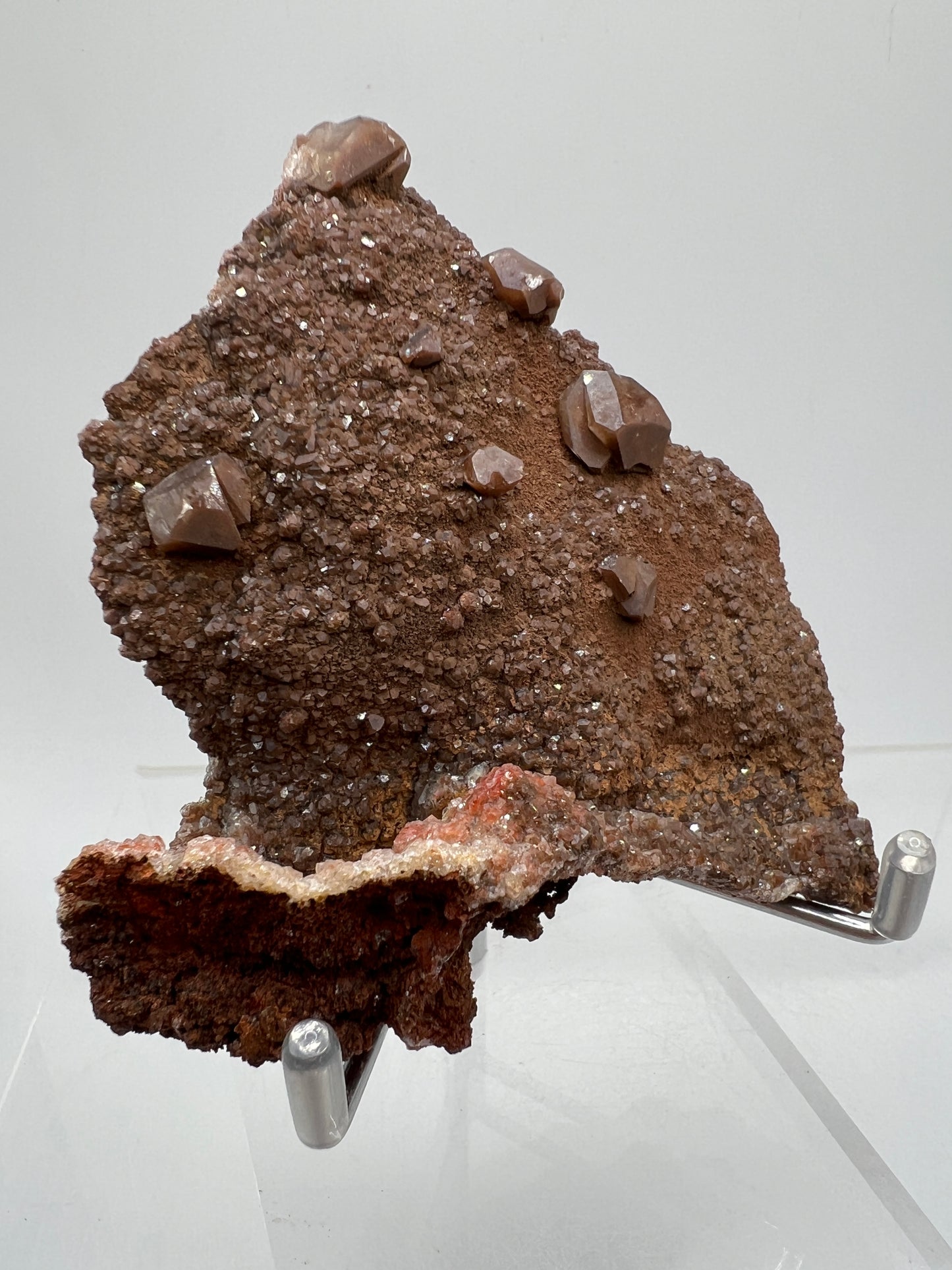 Brown Diamond Calcite Specimen. Beautiful Flash! Gorgeous Hematite Calcite On Druzy Matrix. Very Pretty Crystal Display Piece.