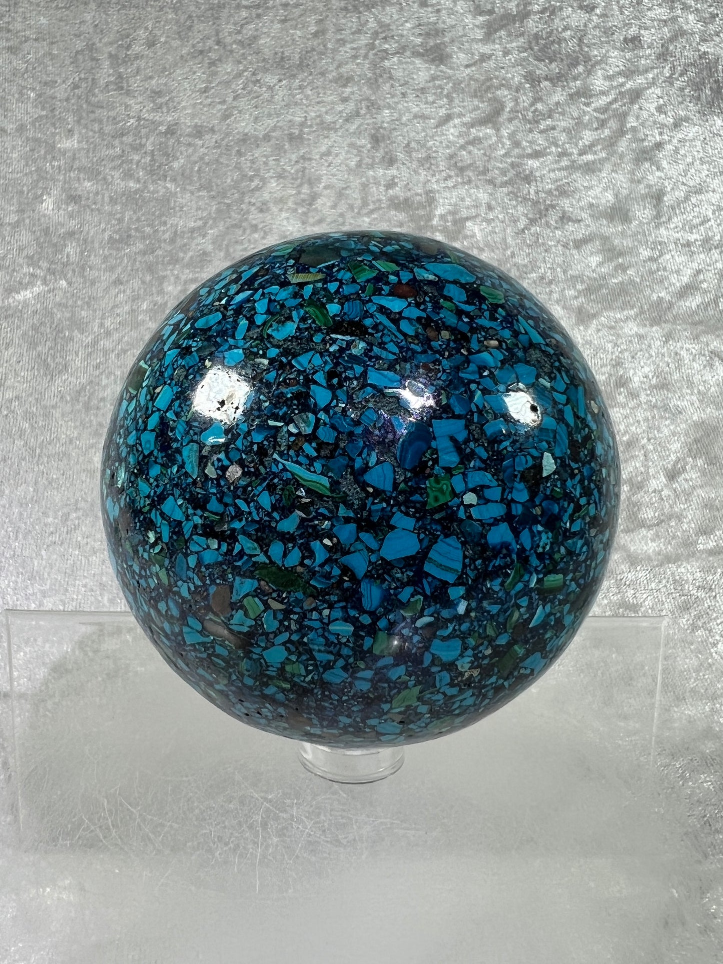 Chrysocolla Conglomerate Crystal Sphere. 74mm. Gorgeous Combination Of Rare Minerals. Stunning Colors!