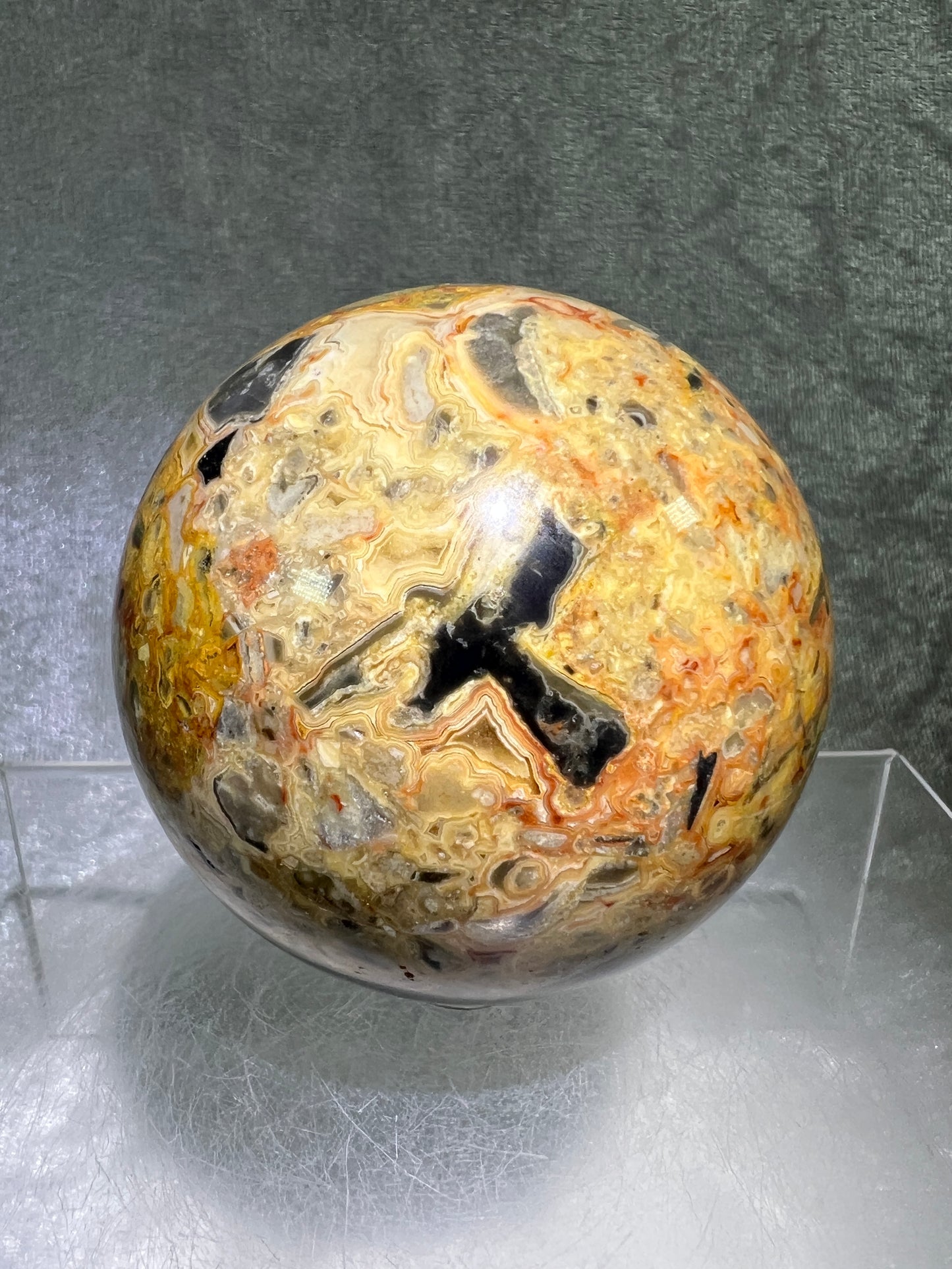 Crazy Lace Agate Sphere. 72mm. Stunning Lace And Patterns On This Sphere. Amazing Indonesian Crazy Lace Display Sphere