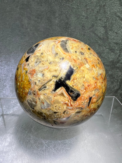 Crazy Lace Agate Sphere. 72mm. Stunning Lace And Patterns On This Sphere. Amazing Indonesian Crazy Lace Display Sphere