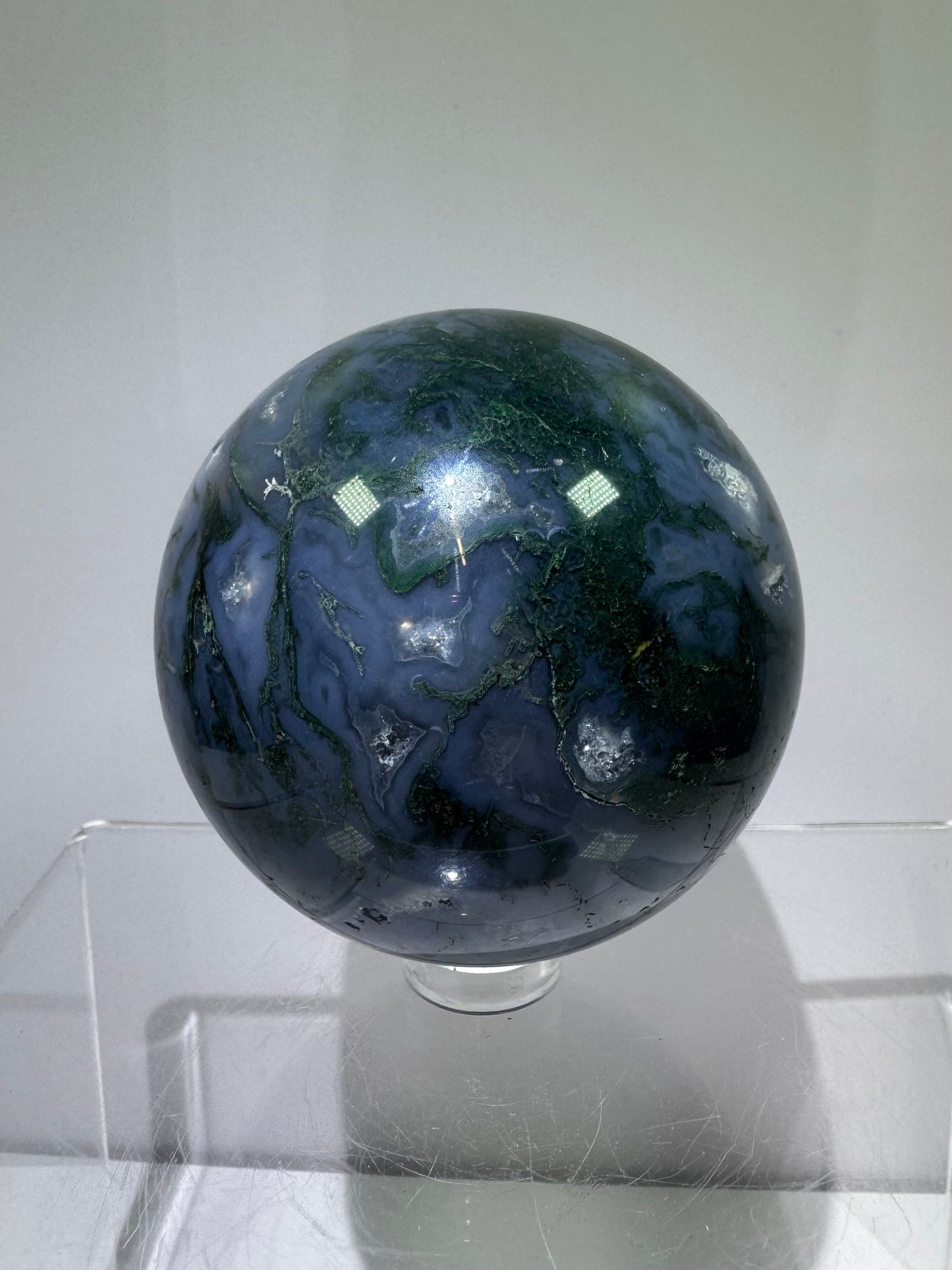 Moss Agate Sphere. 62mm. Beautiful Druzy Blue Moss Agate. Rare Colors With Gorgeous Patterns.