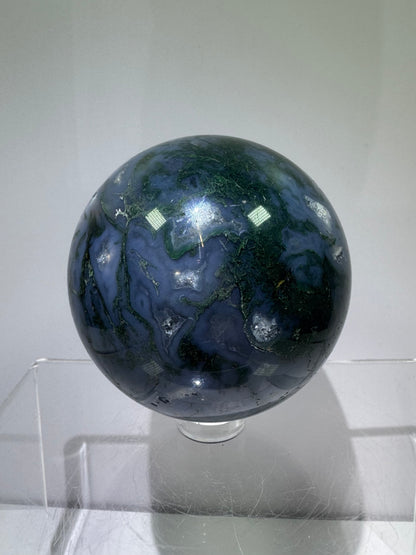 Moss Agate Sphere. 62mm. Beautiful Druzy Blue Moss Agate. Rare Colors With Gorgeous Patterns.