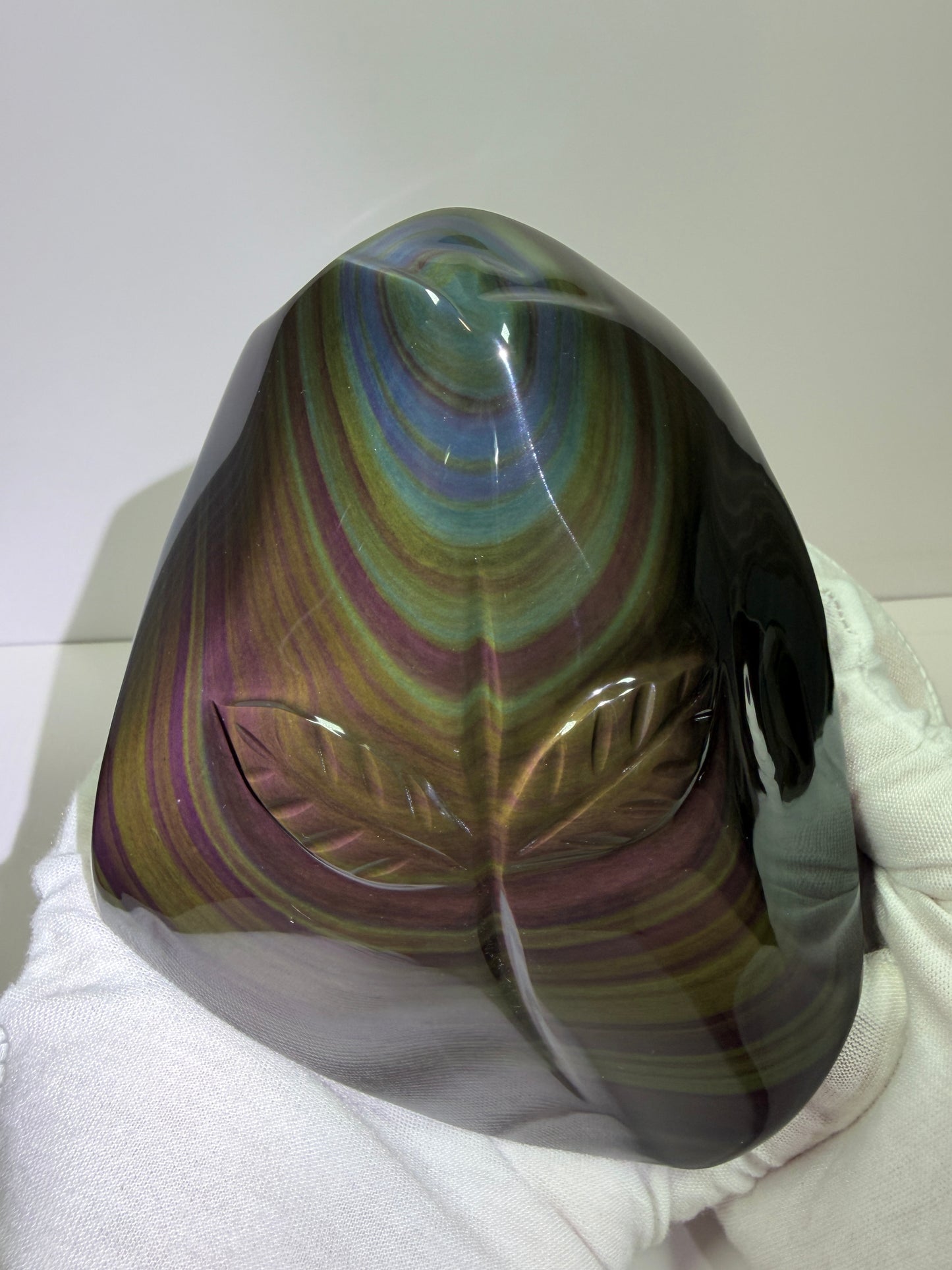Rainbow Obsidian Freeform. High Quality Carved Flower. Gorgeous One Of A Kind Display Crystal