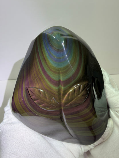 Rainbow Obsidian Freeform. High Quality Carved Flower. Gorgeous One Of A Kind Display Crystal
