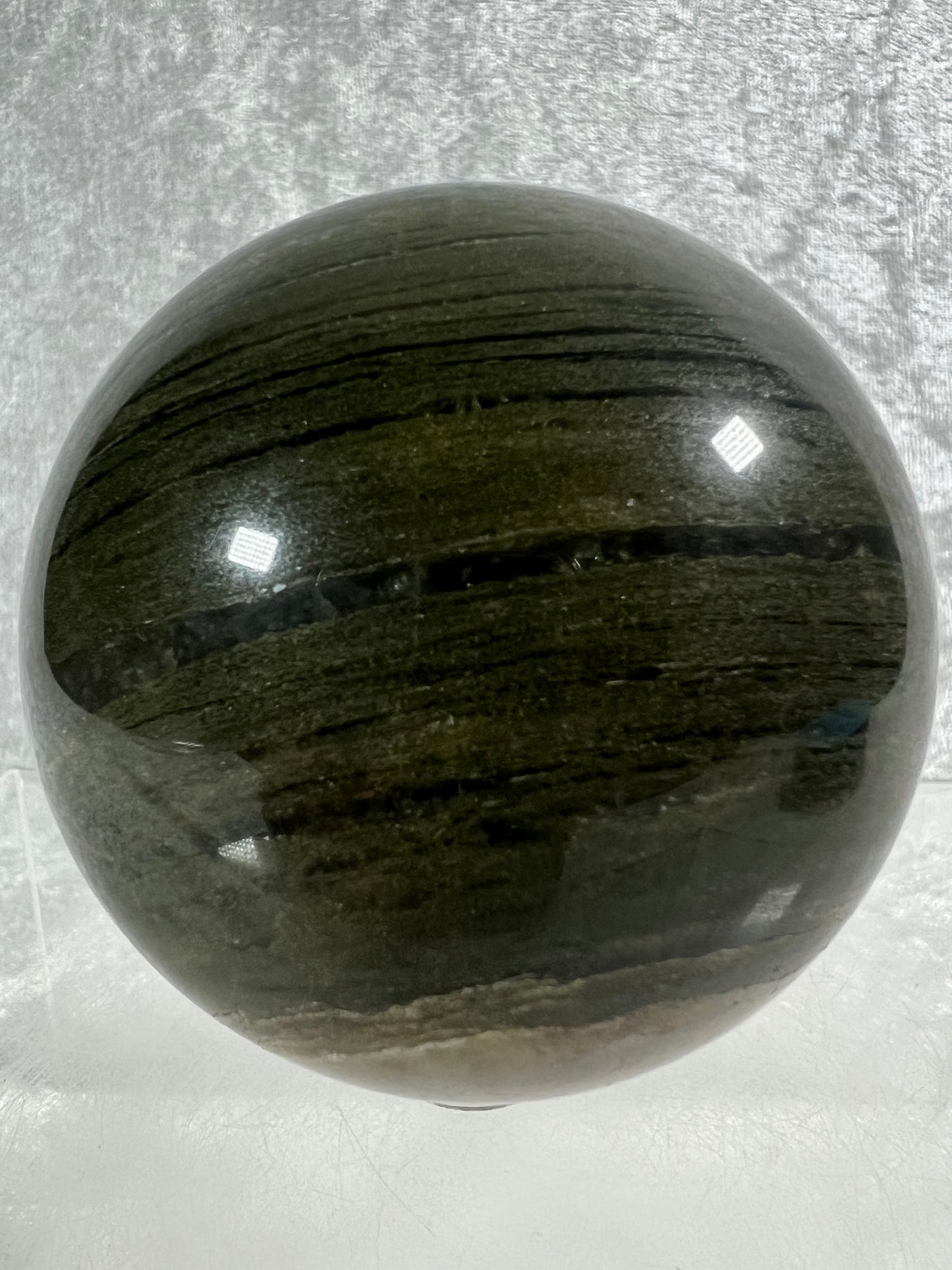 Vesuvianite Crystal Sphere. 71mm. High Quality Idocrase Display Sphere. Incredible Banding And Patterns.