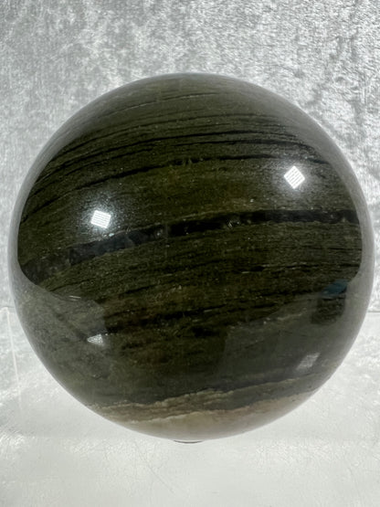 Vesuvianite Crystal Sphere. 71mm. High Quality Idocrase Display Sphere. Incredible Banding And Patterns.