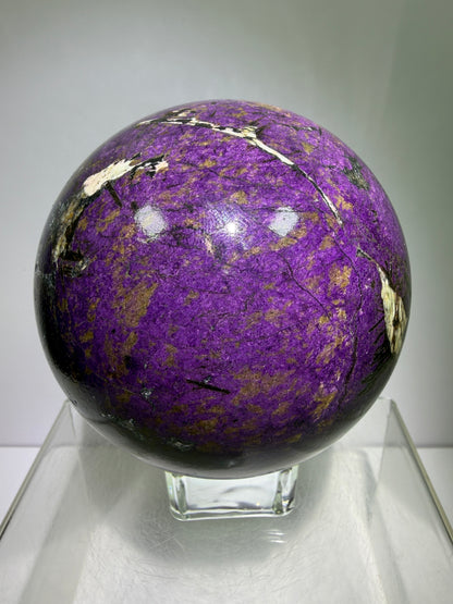 Purpurite Crystal Sphere. 86mm. Extra Large Rare Display Crystal From Brazil. Stunning Purple Flash!