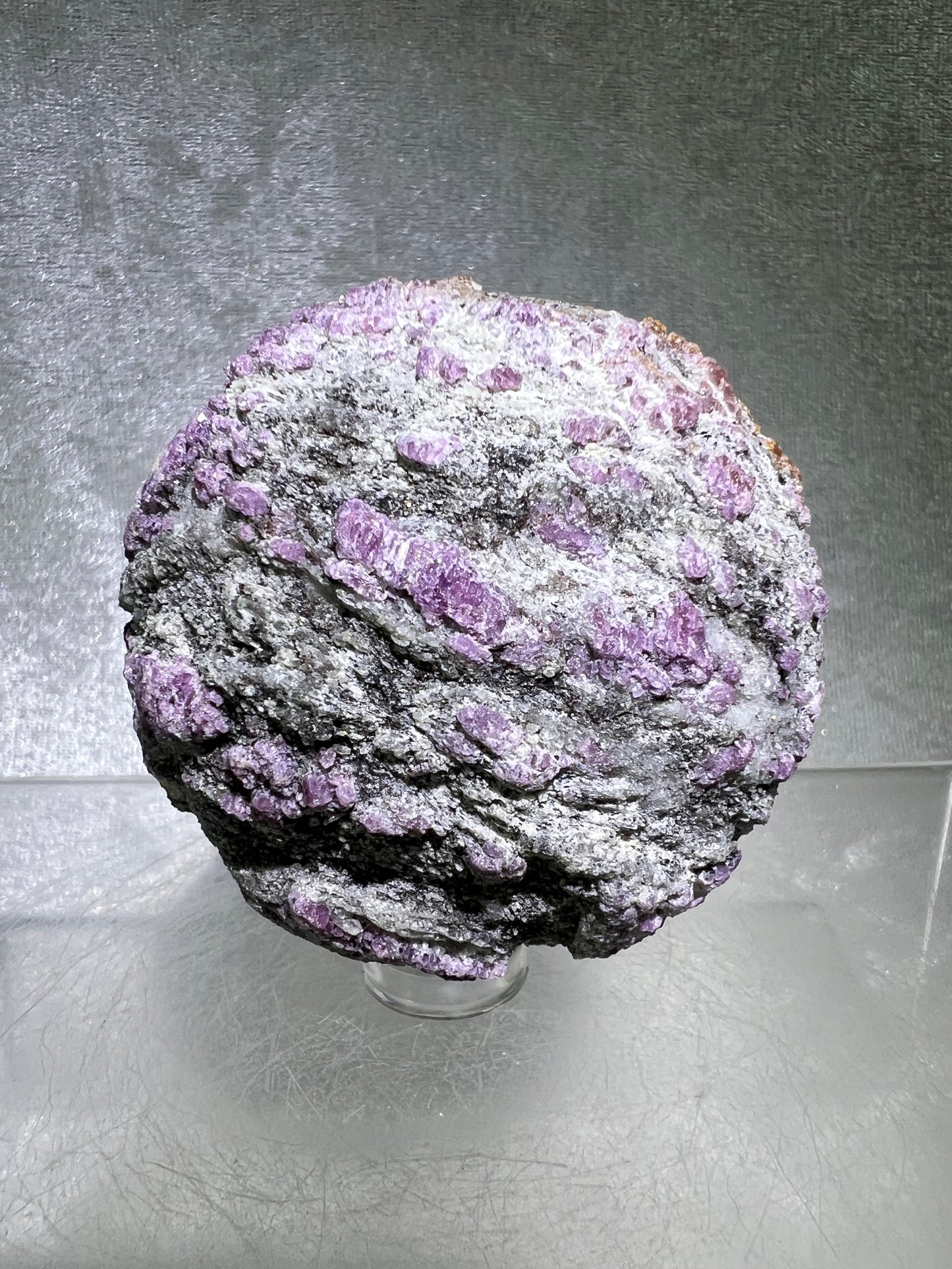 Plum Blossom Tourmaline Raw Sphere. 64mm. Very Unique and Eye Catching. One Of A Kind Display Sphere.