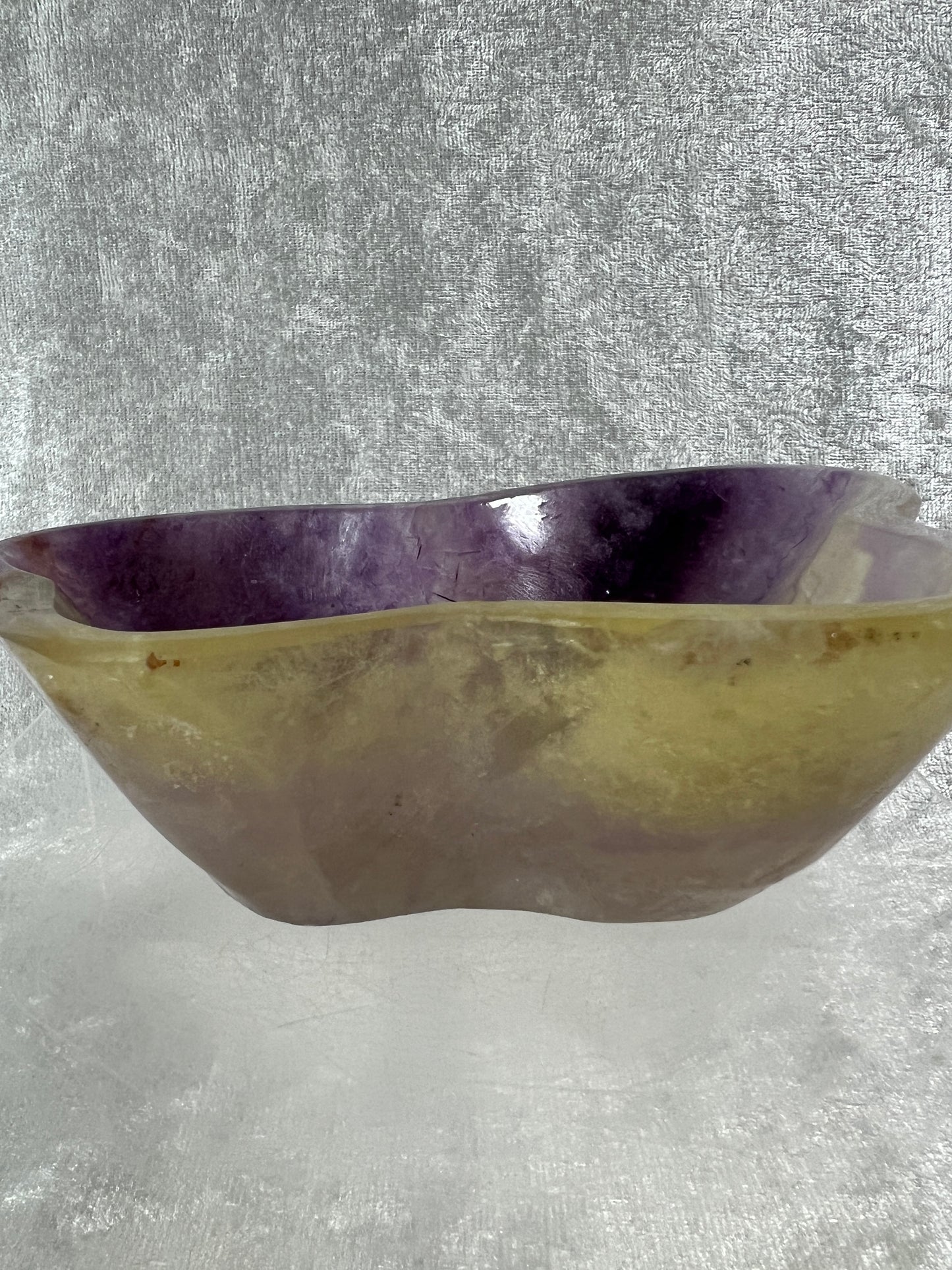 Fluorite Bowl Carving. Gorgeous Purple And Yellow Carving. Hand Carved Amazing Display Crystal.