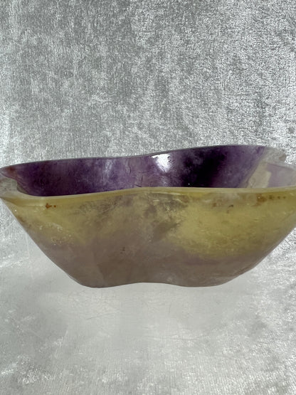 Fluorite Bowl Carving. Gorgeous Purple And Yellow Carving. Hand Carved Amazing Display Crystal.