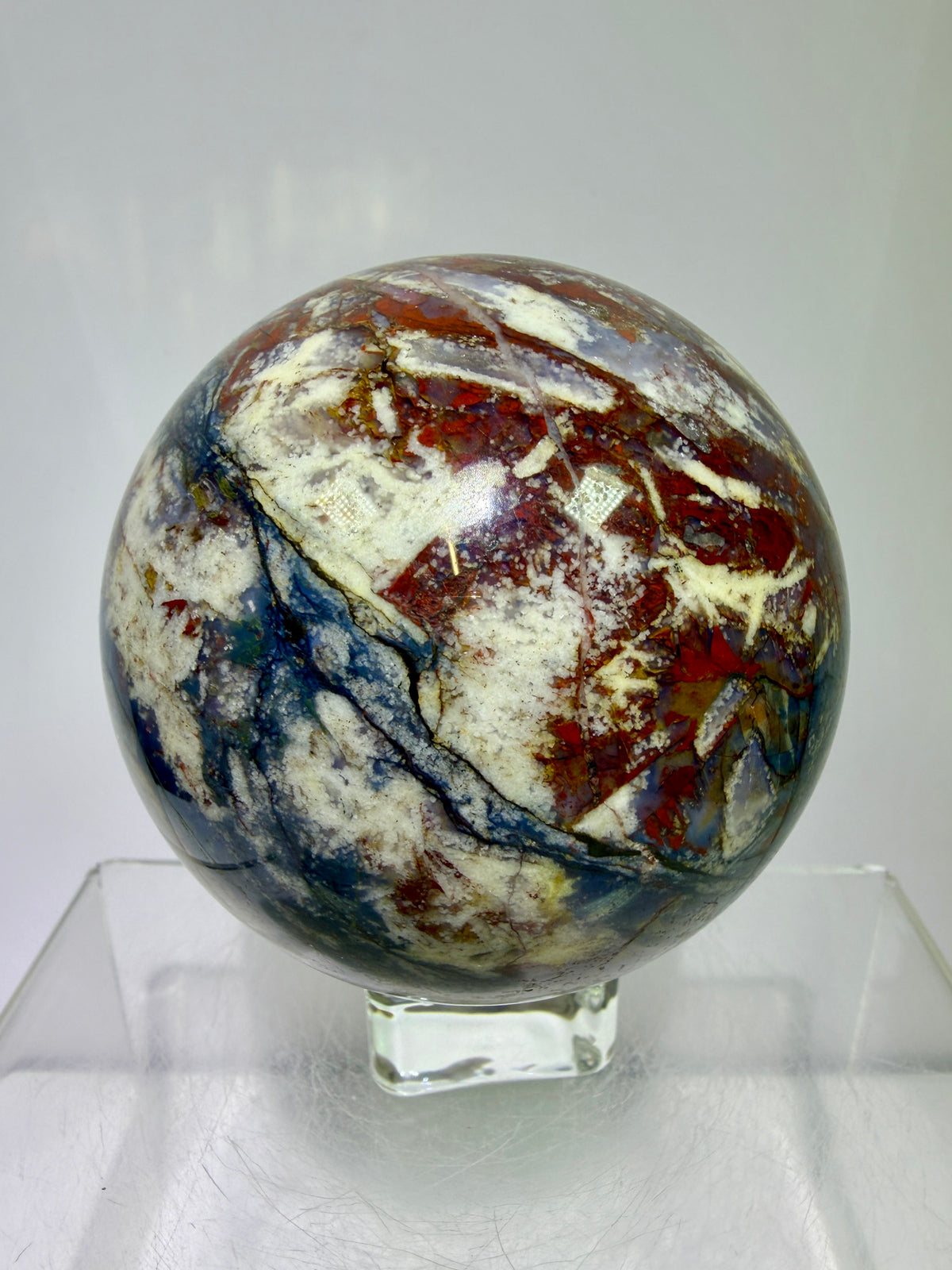 Pietersite Crystal Sphere. 72mm. Stunning Red And Blue Pietersite Crystal. High Quality Rare Display Sphere.