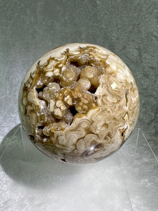 Amber Calcite Druzy Sphere. 96mm. Amazing Patterns With Incredible Druzy. Gorgeous Display Sphere.