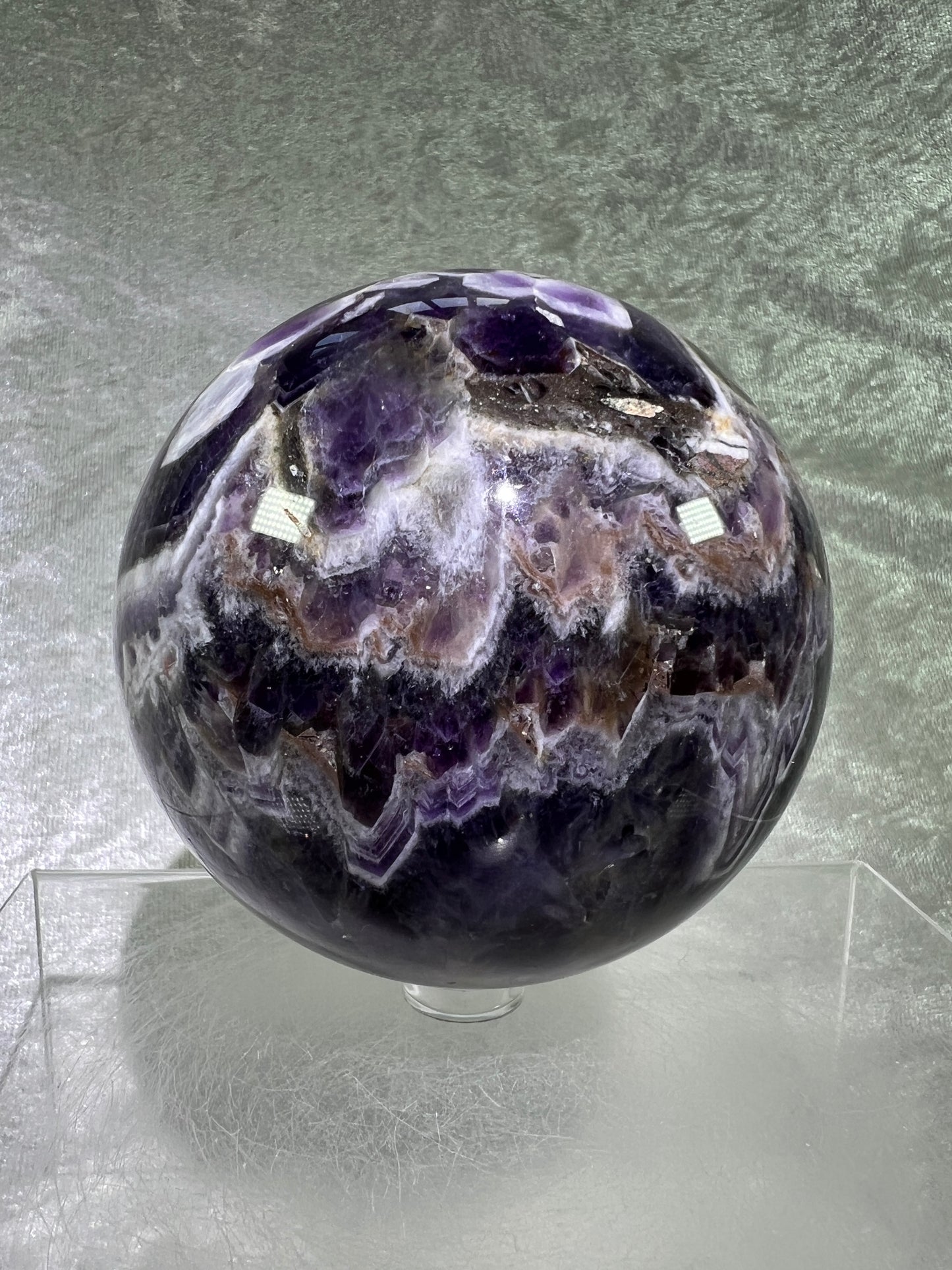 Dream Amethyst Sphere. 88mm. Large Chevron Amethyst Crystal. Beautiful Colors And Patterns