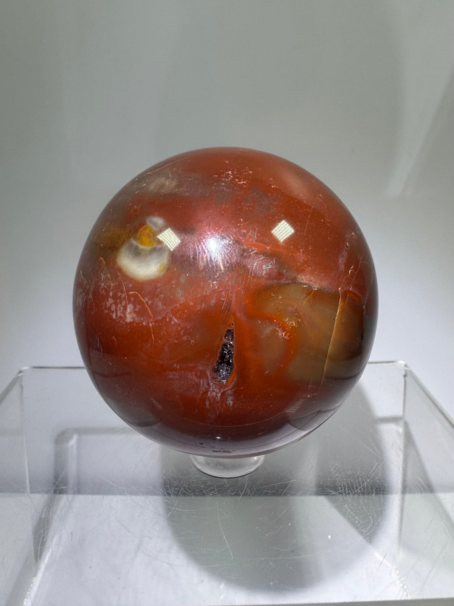 Petrified Wood Sphere. 62mm. Rare Display Sphere From Madagascar. Amazing Colors And Patterns.