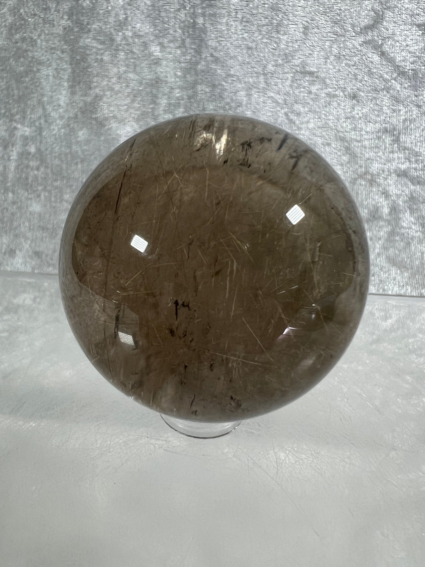 Rutile Quartz Sphere. Gorgeous Smoky Quartz With Stunning Golden Rutile Inclusions. High Quality Display Sphere.