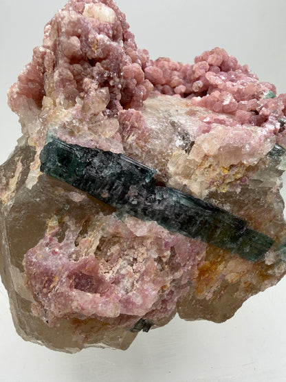 Pink Botryoidal Lepidolite And Tourmaline On A Citrine Matrix. Very Rare High Quality Specimen From Brazil. Gorgeous Large Pink Grape Agate