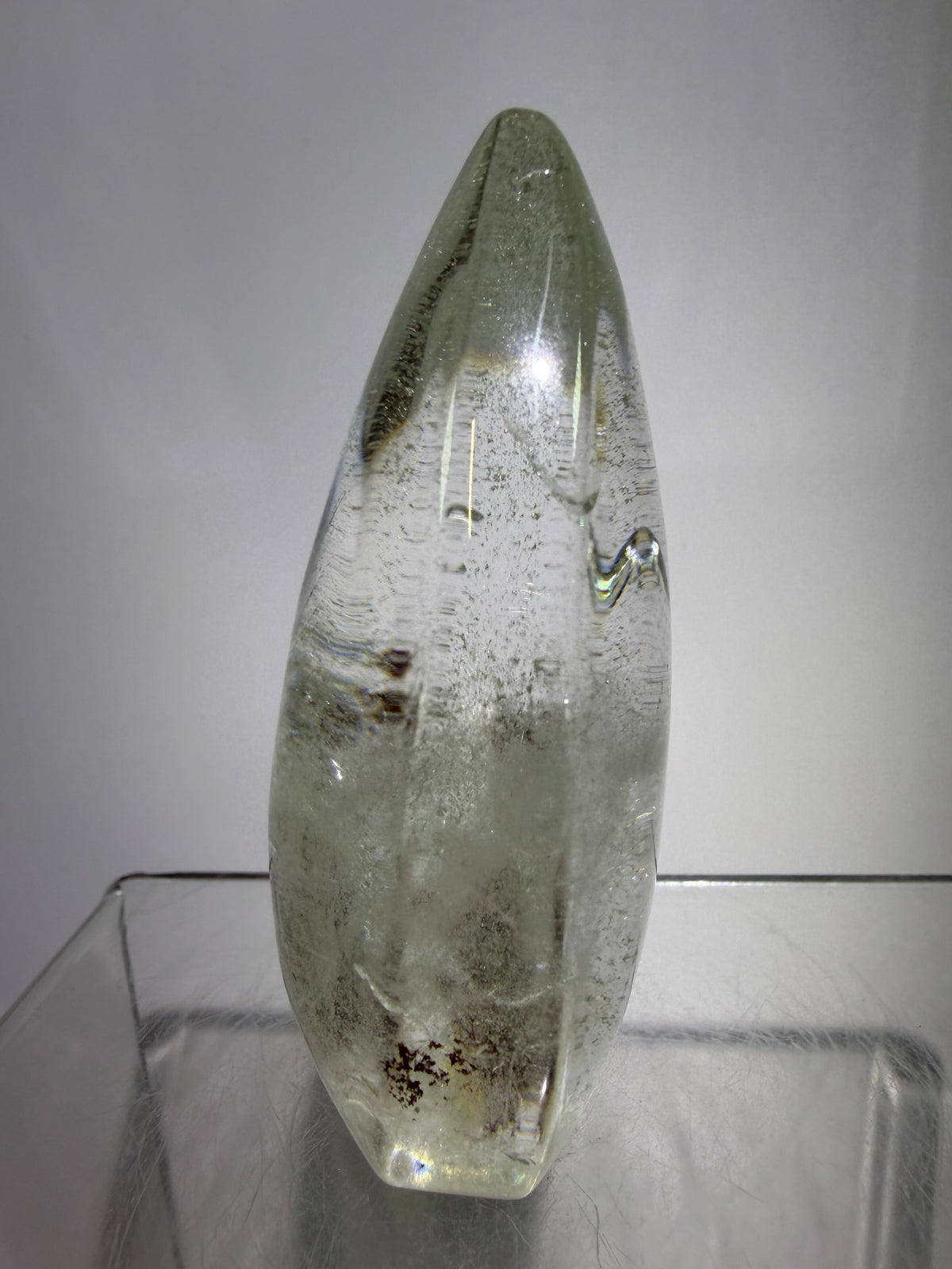 Garden Quartz Crystal Flame. Amazing Landscape And Green Phantoms. Rare Lodolite Quartz Flame